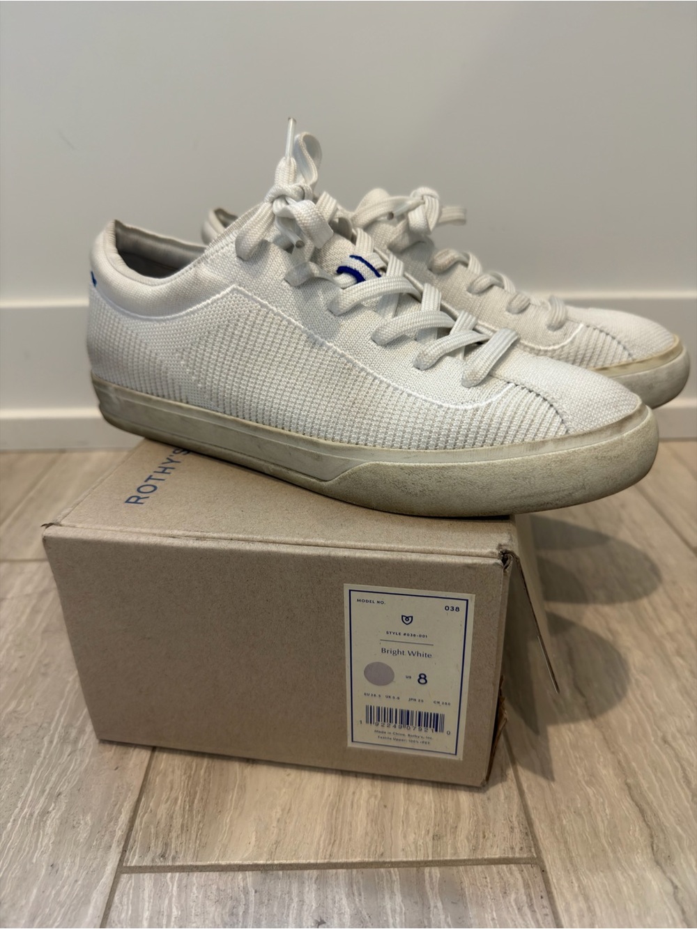Rothy women White Knit Low-Top lace up Sneaker in bright white, size 8